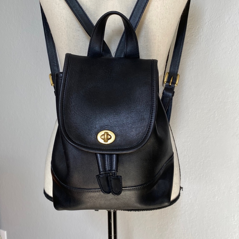 Coach Vintage Rare Black Leather Backpack #9960